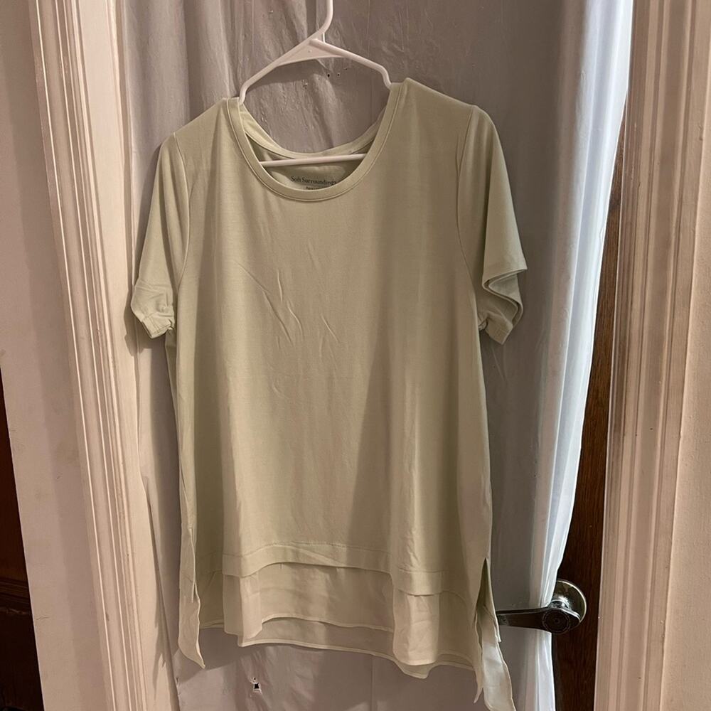 Soft surroundings mint green mixed media tunic top size large petite